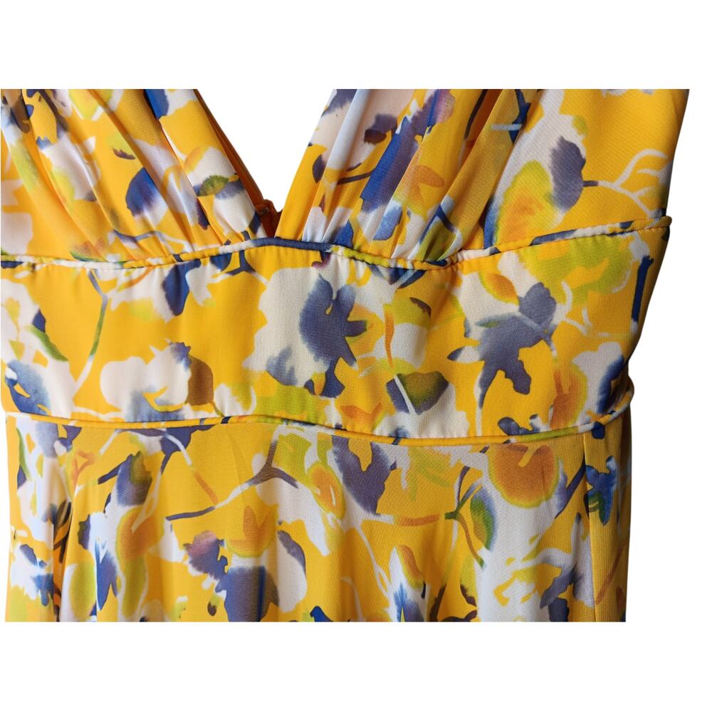 New with tags Mac Duggal 70206 Yellow Floral Maxi Dress Plunge V Size 0 - Picture 8 of 15